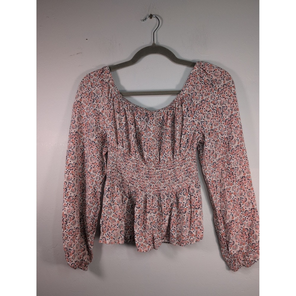 Japna M Viscose Floral Print Blouse Scoop Neck Elastic Waist Sleeve Neck Top